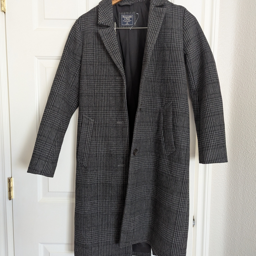 A&F Gray Plaid Wool Coat